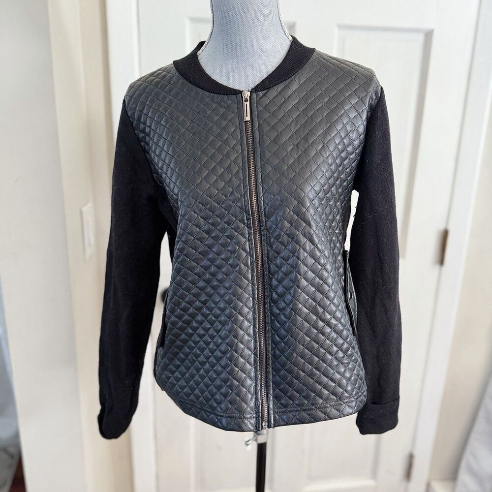 Cynthia Rowley Black Quilted Faux Leather Bomber Jacket Women’s Zip Front
